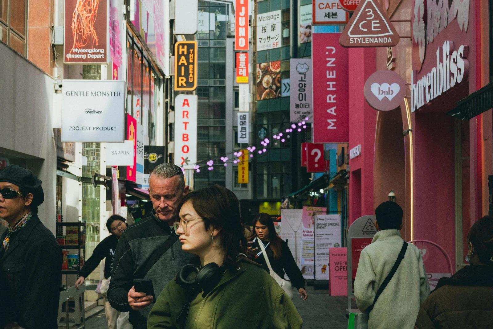 Shoppers along a street in Myeongdong, Seoul